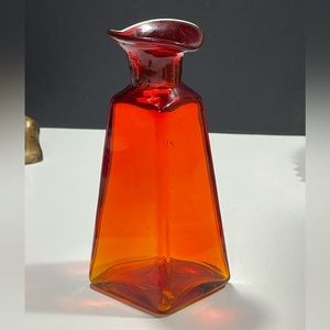Vtg 1970s Rainbow Orange Hand Blown Glass/Vase (T43)
